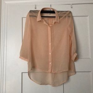 Ambiance apparel sheer button down collared shirt.